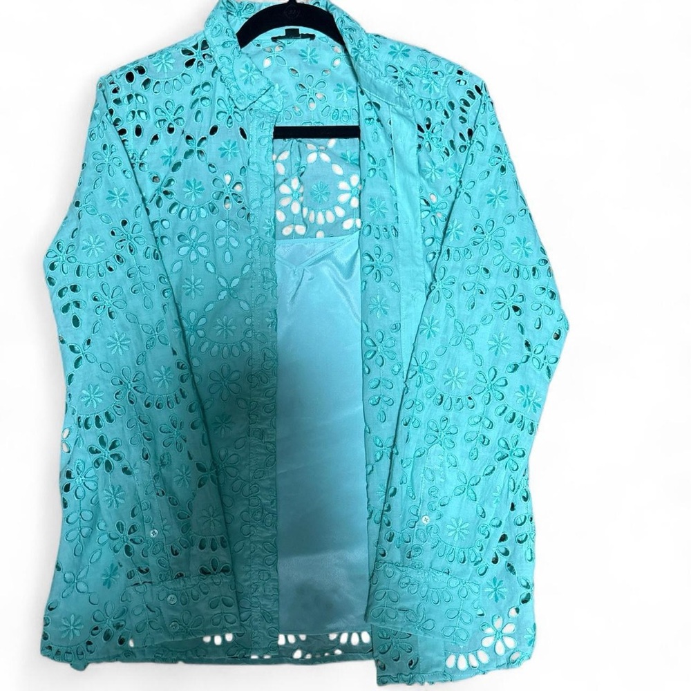 J. Crew Turquoise Eyelet Blouse